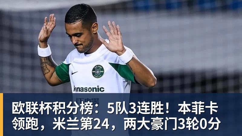 欧联杯积分榜：5队3连胜！本菲卡领跑，米兰第24，两大豪门3轮0分